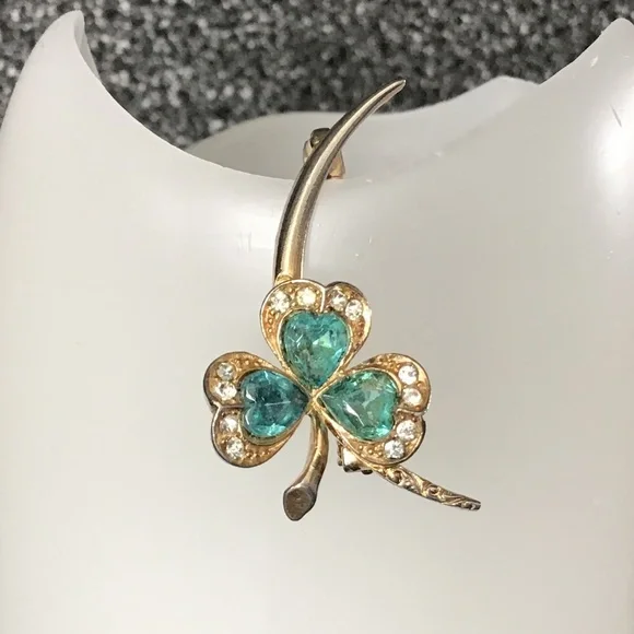 Vintage Clover Leaf Pin Brooch Gold Tone - Picture 11 of 12